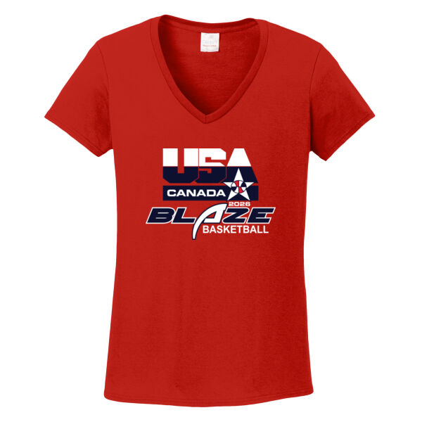 Blaze Basketball-Canada - Ladies Heavy Cotton 100% Cotton V Neck T Shirt Thumbnail