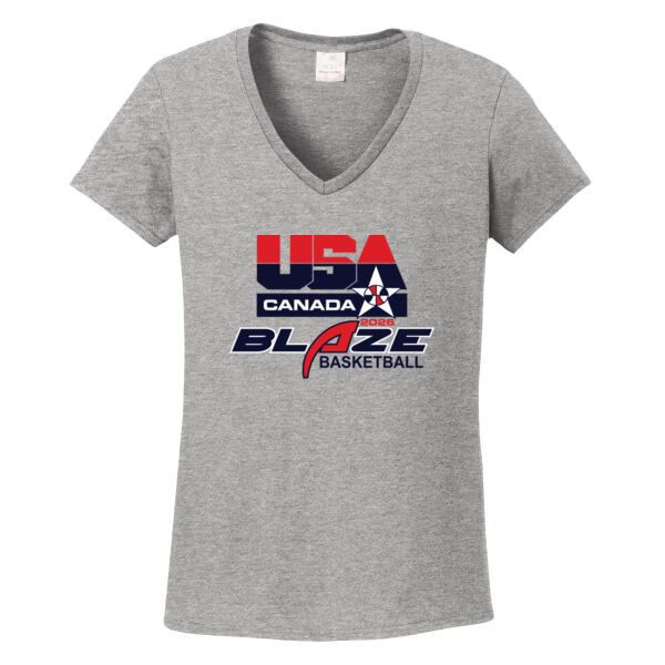 Blaze Basketball-Canada Ladies Heavy Cotton 100% Cotton V Neck T Shirt Thumbnail