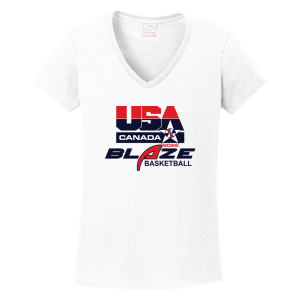 Blaze Basketball-Canada Ladies Heavy Cotton 100% Cotton V Neck T Shirt Thumbnail